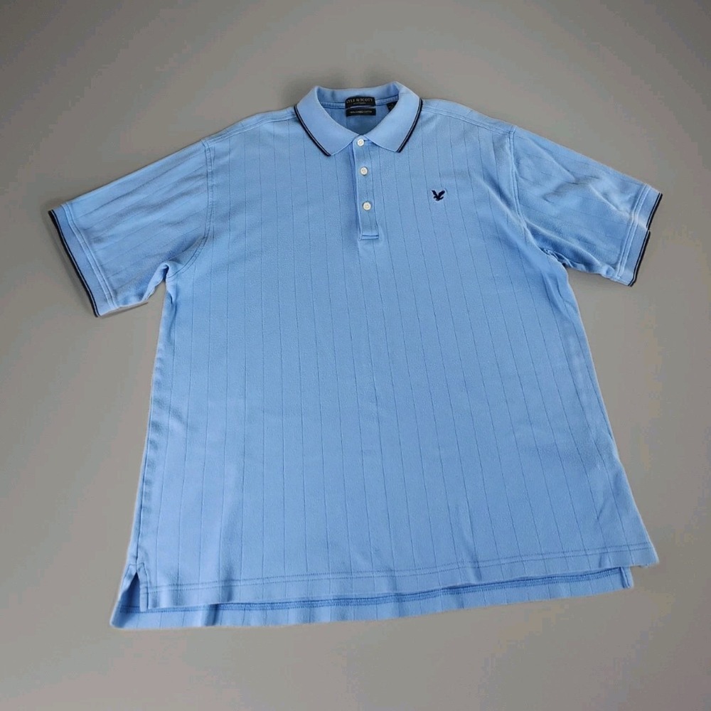 Lyle‎ & Scott Men's Large Golf Polo 100% Combed Cotton Sky Blue Navy Trim EUC